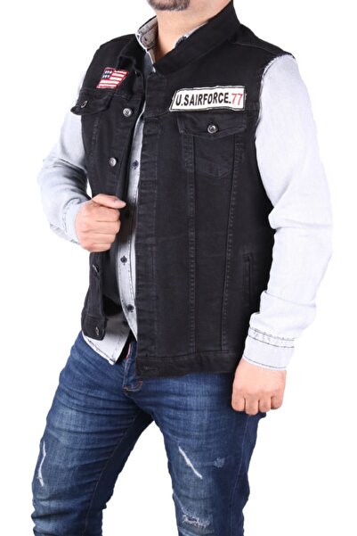 viking's line Erkek Siyah Denim Armalı Yelek