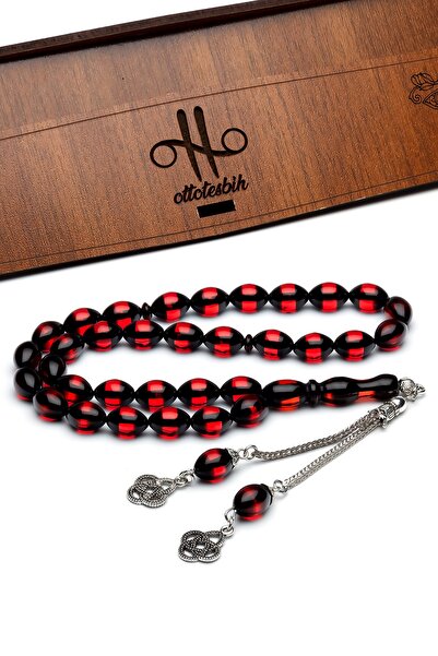 OTTOTESBİH Men's Gift Red Vertical Powder Amber Prayer Beads