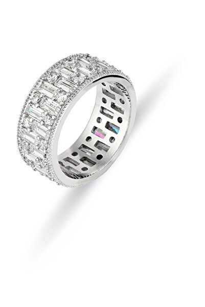 MySilvers Pırlanta Modeli Baget Tamtur Yüzük Kadın Rodyum