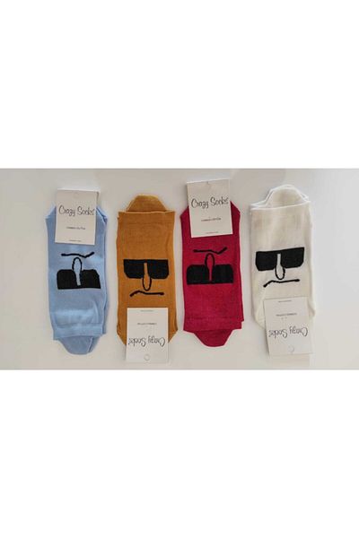 Crazy Socks Унисекс къси спортни чорапи до глезена с емотикони и изражение на лицето, 4 чифта, различни цветове