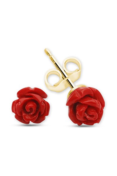 SARIASLAN Kadın Kırmızısı Gül Altın Kaplama Küpe