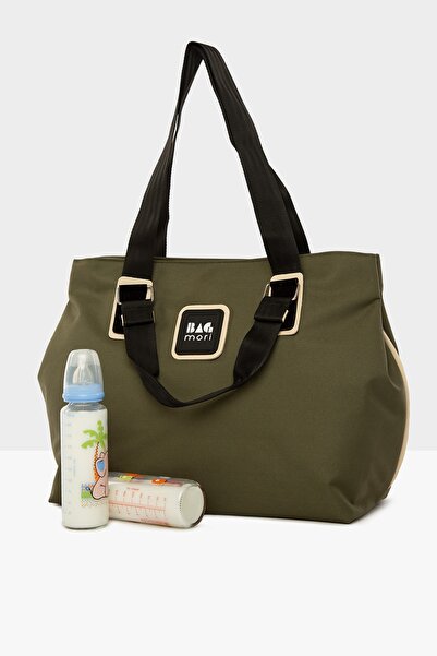Bagmori Khaki Women's Garnished Snap-Strapped Mother Baby Care Bag M000004048