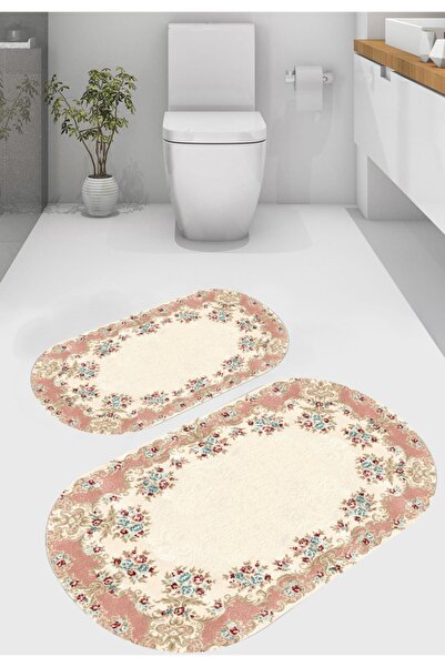 Resmiro Yuvarlak Çiçekli 2'li Banyo Paspası(50x60 Cm - 60x100 Cm)