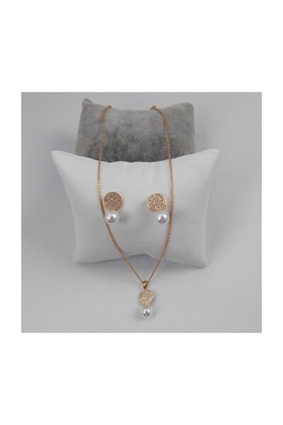 MODAMUGO Zirkon Taşlı Ince Zincir Abiye Takı Seti - Gold