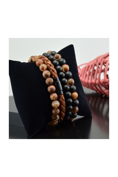 Katre Dizayn Natural Stone & Leather Bracelet Set