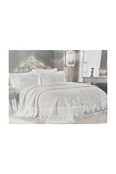 Nur Home Çift Kişilik Fransız Güpürlü Çeyizlik Battaniye Takımı (vizon Rengi)