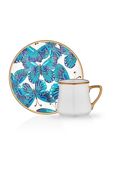 Glore 36048 Türk Kahvesi Seti 6'lı Venüs Mavi Mat Altın