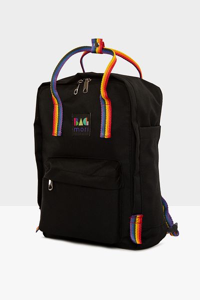 Bagmori Black Unisex Colorful Column Square Strap Adjustable Backpack m 000004098