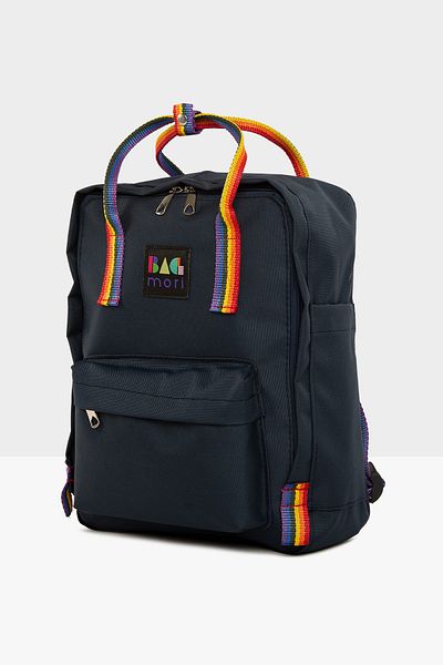 Bagmori Navy Blue Unisex Colorful Column Square Strap Adjustable Backpack m 000004098