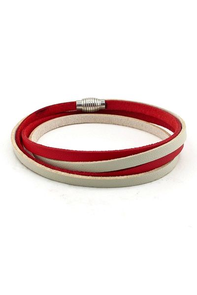 Solfera Red Cream Double Row Original Leather Wrap Men's Bracelet BT631