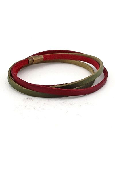 Solfera Khaki Green Claret Red Double Row Original Leather Wrap Men's Bracelet BT641