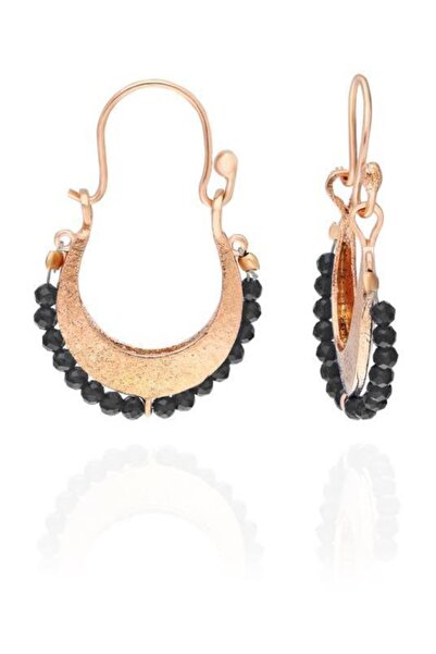 Aykat Oniks Taşlı Kadın Gümüş Küpe Rose Rengi Kadın Küpesi 925 Ayar Kupe-284