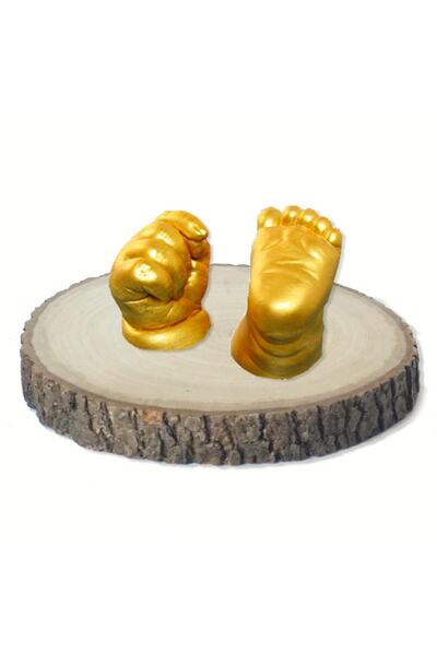 Küçük İzler 3D Baby Hand-Footprint Sculpture Mold Set with Natural Wooden Sta...