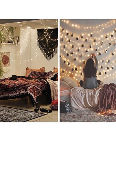 Parti dolabı 10 Metre Pilli Peri Led Işık 50 Adet Küçük Mandal Fotoğraf Asma Seti Anı Duvarı set13