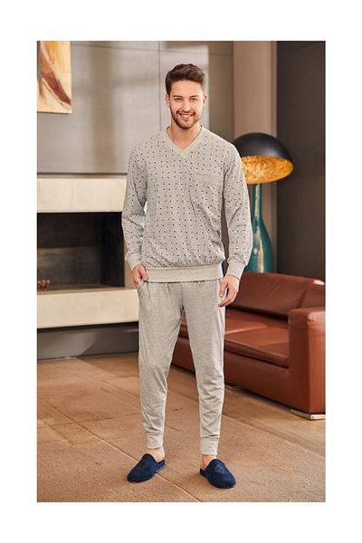 Şık Mecit 2757 Σετ Πιτζάμες Melange V-Neck Plus Size