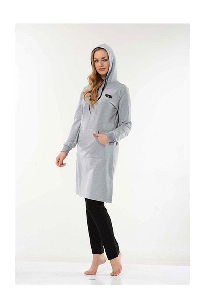 Fantasy Women's Half Turtleneck Tunic Gray Melange Tracksuit Set