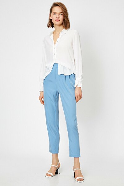 Koton Dámské modré kalhoty s normálním pasem 0YAK42910UW