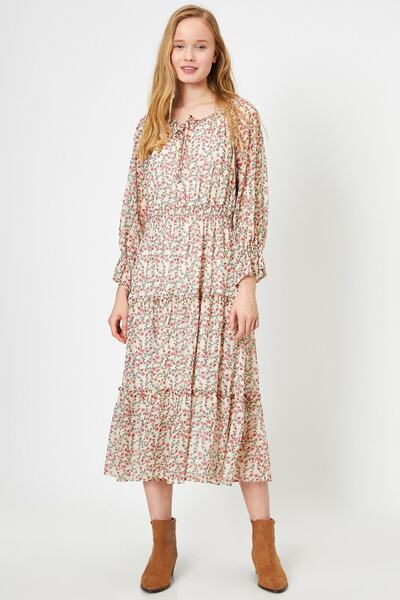 Koton Γυναικείο Φόρεμα με σχέδιο εκρού 0YAL88095IW