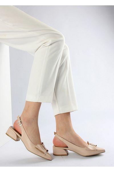 FORS SHOES Pantofi Cu Toc Deschis Fundita Piele Bej 3 Cm