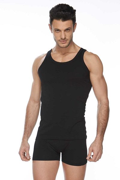 Dagi Men's 4-Piece Combed Cotton Strap Black Undershirt 1010