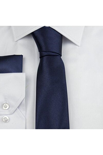 NACAR STORE Men's Navy Blue Satin Tie and Handkerchief