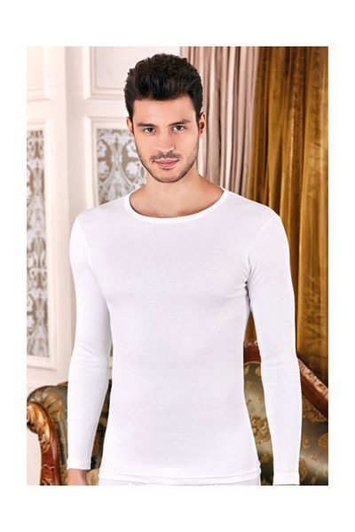 Berrak Men's Long Sleeve Crew Neck Undershirt White