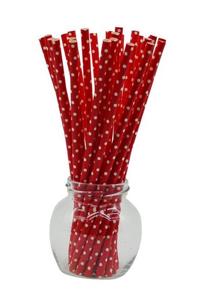 MAVİ PARTY Red White Polka Dot Paper Straws 25 Pcs