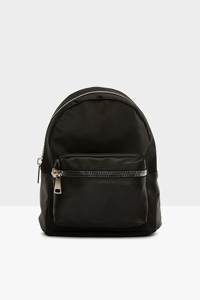 Bagmori Black Women's Satin Zippered Mini Backpack M000004158