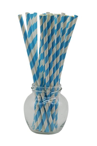 Genel Markalar Mavi Beyaz Çizgili Kağıt Pipet 25'li