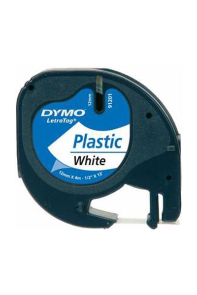 Dymo Letratag Plastik Etiket 12 MM x 4 Metre Beyaz Plastik Etiket