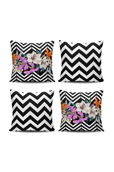 Alkan Homes غطاء وسادة مطبوع رقميًا مكون من 4 قطع باللون الأسود