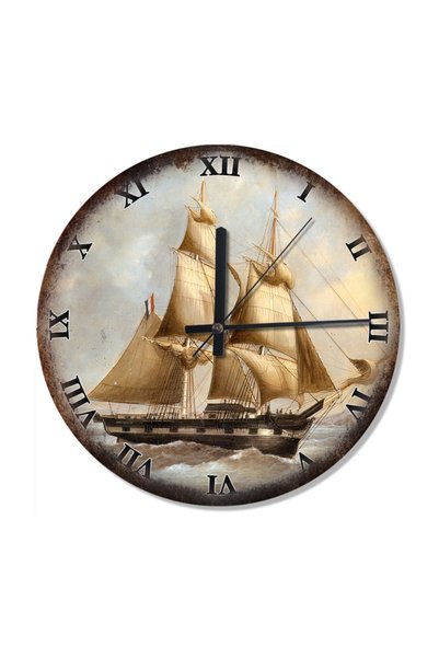 Cakatablo 30 cm Diameter Sailing Boat Shaped Wall Clock Fighting Waves