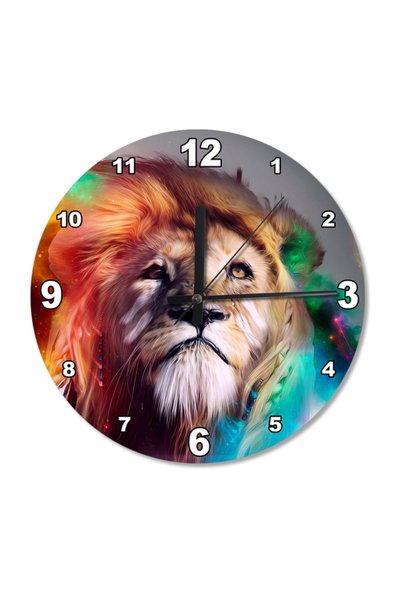 Generic Brand Πολύχρωμο Ξύλινο Ρολόι Τοίχου Lion διαμέτρου 30 εκ.