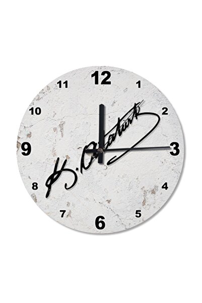 Cakatablo 30 Cm Çap Boyası Eskimiş Zeminde Atatürk Imzası Şekilli Duvar Saati