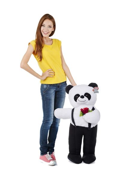 Limon Oyuncak Panda Plush Animal in Black Overalls - Original Standing