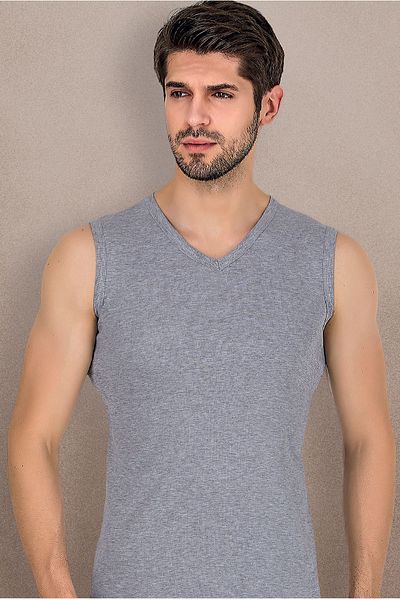 ali altun iç giyim 2023 Ribbed Men's Gray Sleeveless V-Neck