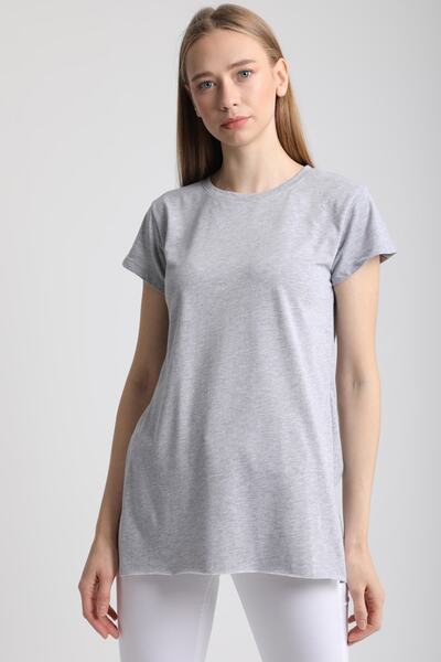 MD trend Tricou gri din bumbac cu decolteu rotund pentru femei Mdt3104