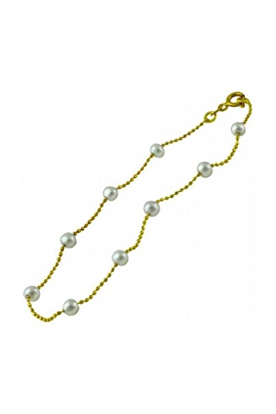 BİLEZİKHANE Dokuz Sıra Beyaz Inci 14 Ayar Altın Bileklik