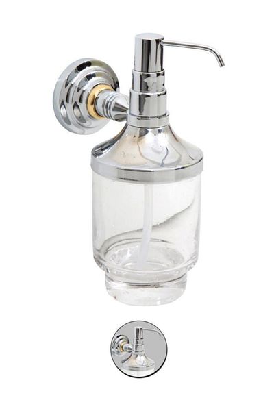 Maya Line Chrome Pvd Gold Mounted Liquid Soap Dispenser Glass 100% Brass