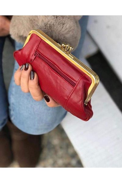 Erzeno Genuine Leather Red Clip Wallet