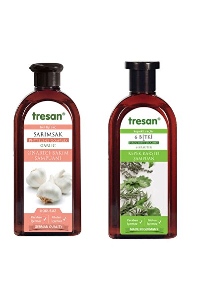 Tresan مجموعة شامبو تيسان - عبوتين، ثوم، 6 نباتات مضادة للقشرة، 300 مل × 2