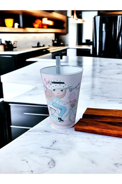 SEYFİKİRTASİYE PATTERNED PLASTIC CUP WITH STRAW 400 ML