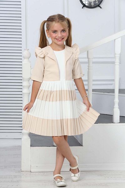 İ&K ŞIMARIK KUM CREPE PLEATED LINED DRESS