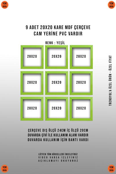 yhfoto 9 KOMADA ZELENOG KVADRATNOG OKVIRA 20X20 - MDF OKVIR