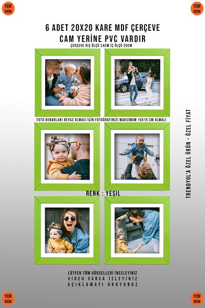 yhfoto 6 KOMADA KVADRATNOG ZELENOG OKVIRA 20X20 - MDF OKVIR