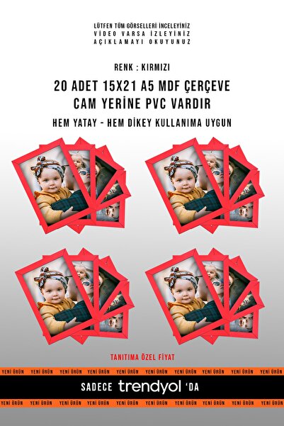 yhfoto 20 KOMADA CRVENIH OKVIRA 15X21 - OKVIR A5 - MDF OKVIRI U BOJI