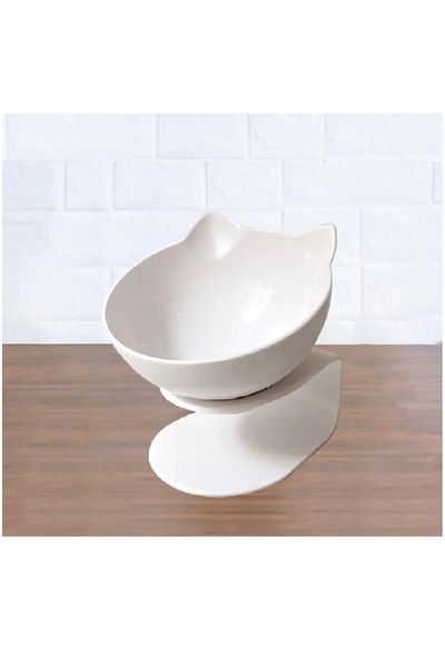 TİNEKE Cat Head Food Bowl with Stand White Single