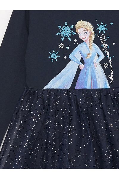 LC Waikiki Elsa Printed - Dívčí šaty s dlouhým rukávem a výstřihem
