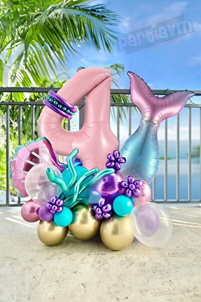 PARTİAVM Deniz Kızı Balon Buketi Pembe Rakam Balon