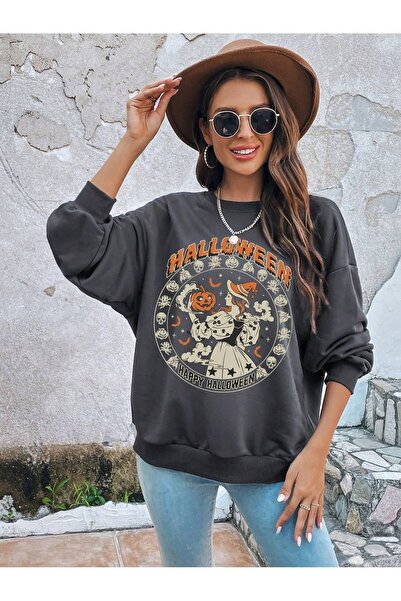 Adrift COD ADR-SHEN Clasi Slogan & Skull Print Drop Shoulder Hanorac